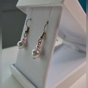 *Handcrafted* Light Pink and White Glass Bead Earrings
